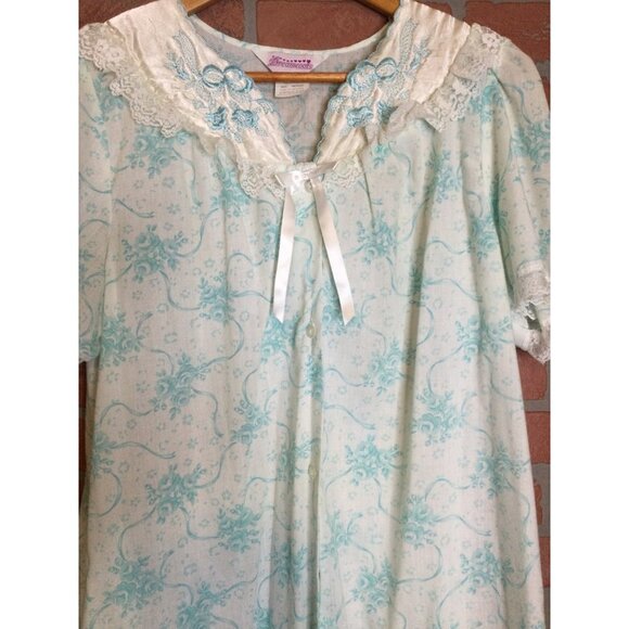 Vintage Dreamcoats Women's Nightgown Housecoat Set Floral Print Lace Detail Sz M - Picture 10 of 16